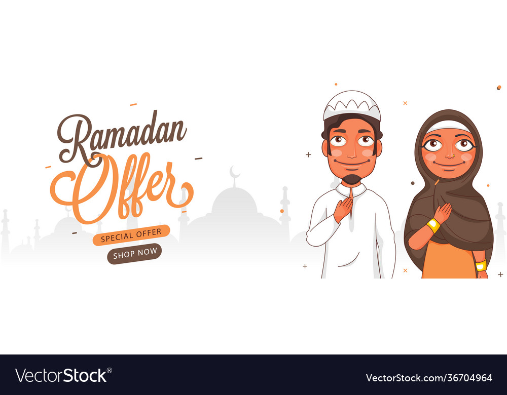 Ramadan offer header or banner design with muslim