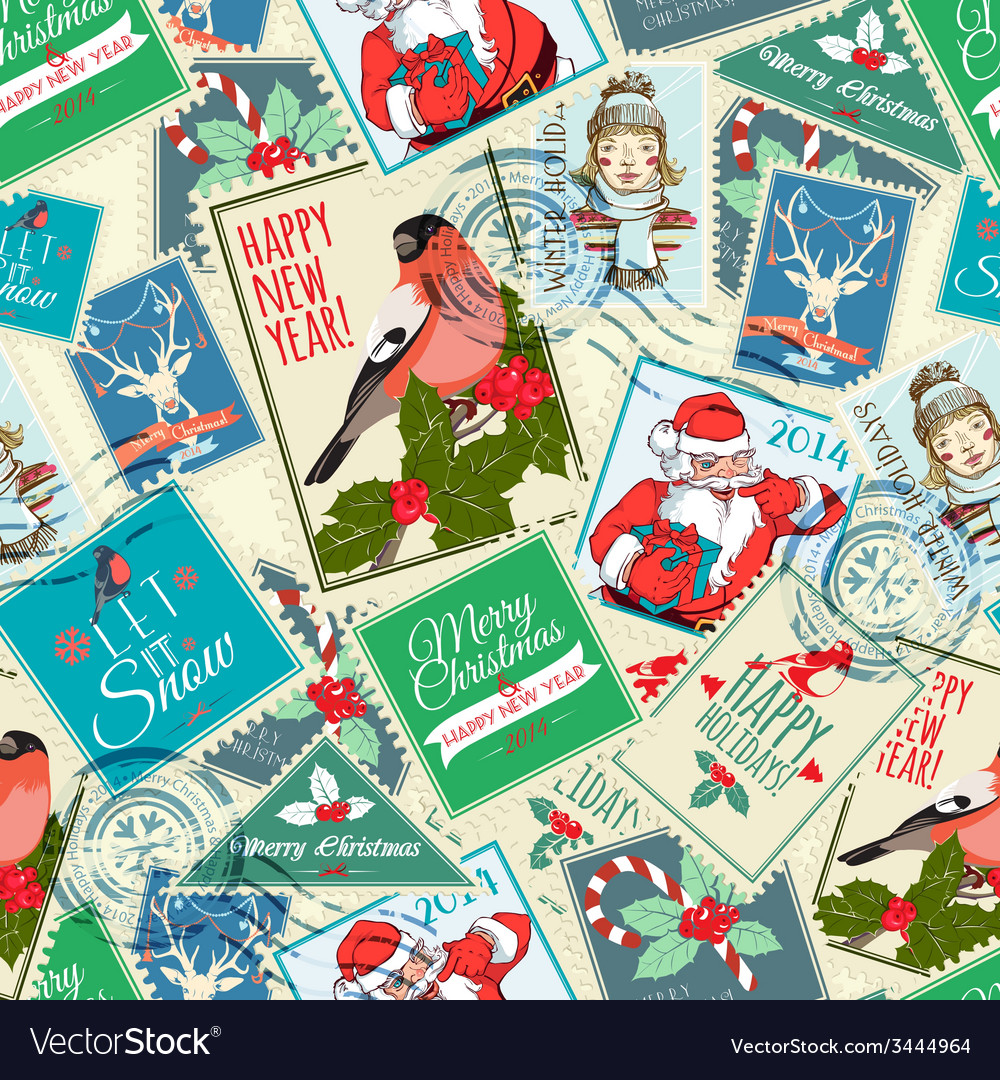 seamless background of christmas postal stamps vector image