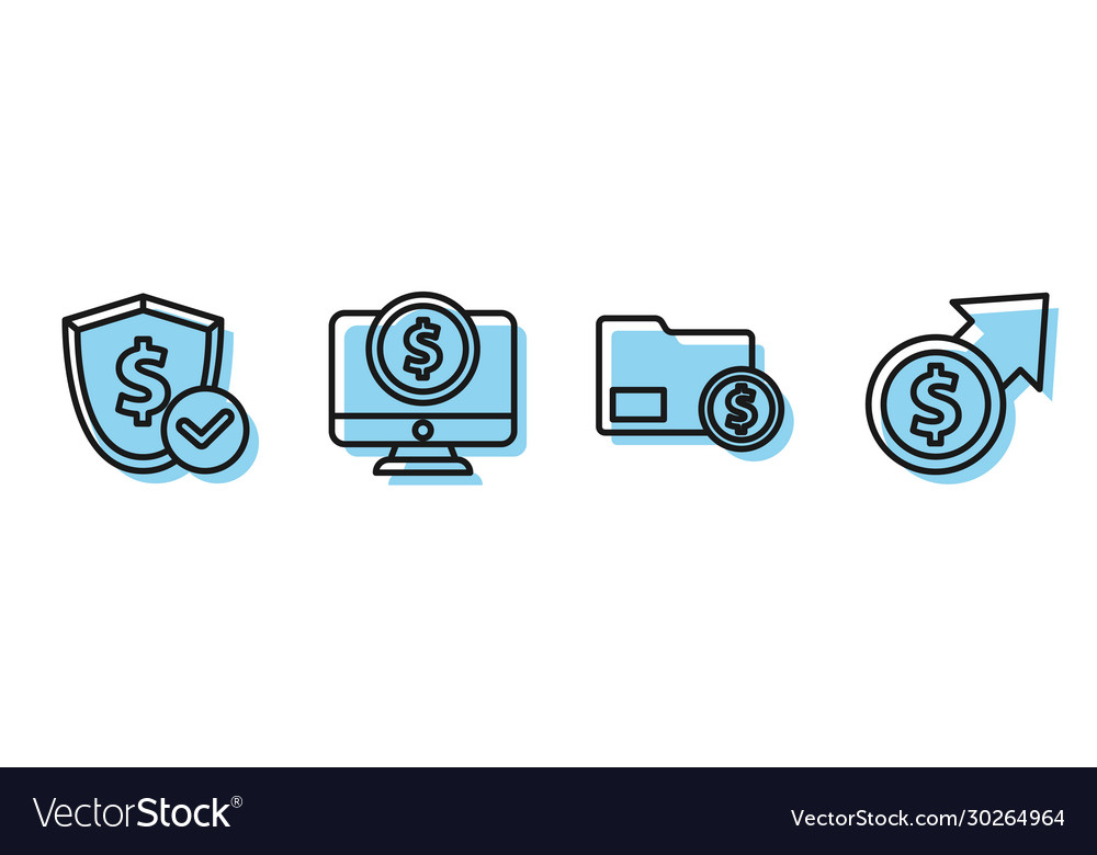 Set line envelope with coin dollar shield vector image Set line envelope with coin dollar shield