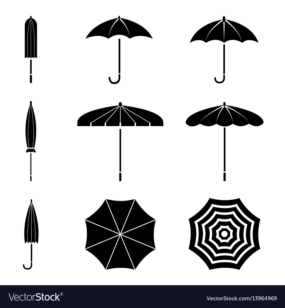 Black umbrella icon set