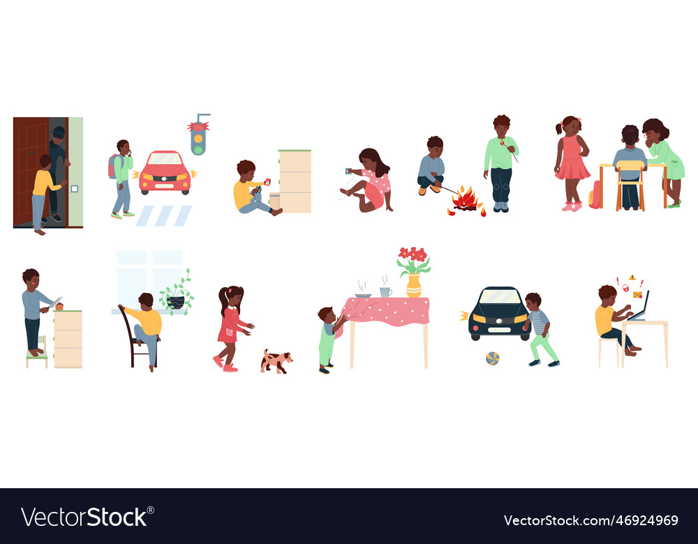 Children safety flat recolor icons Royalty Free Vector Image