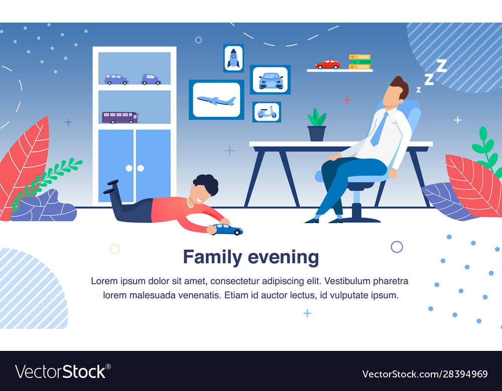 Family Evening Routine And Leisure Banner Vector Image