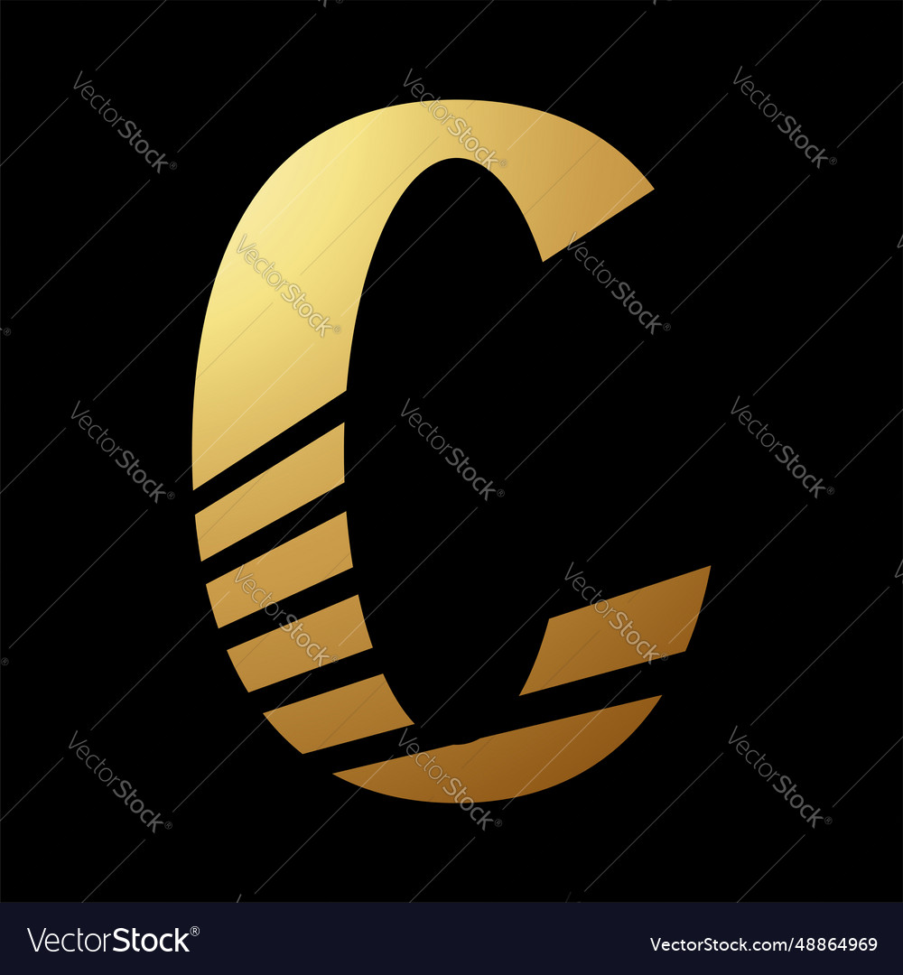 Gold abstract letter c icon with diagonal stripes