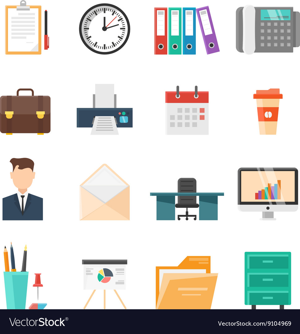 Office Flat Icon Set Royalty Free Vector Image