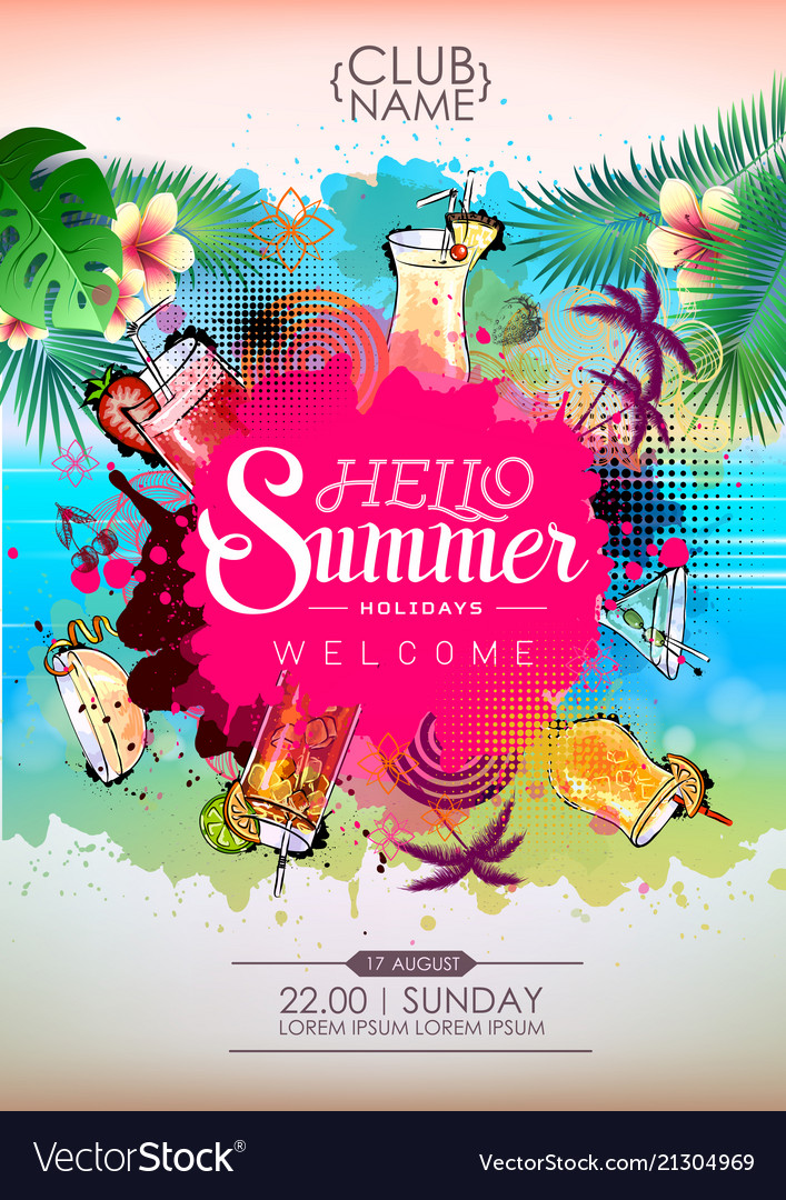 Summer cocktail party poster design menu Vector Image