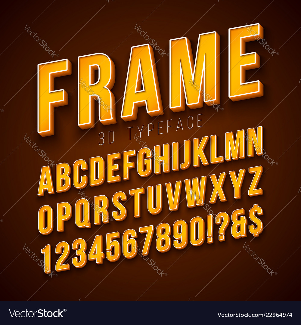 3d Alphabet Font With Frame And Shadow On Vector Image