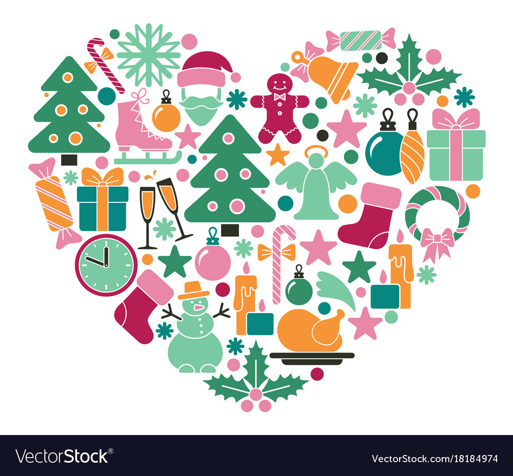 Christmas symbols in heart shape Royalty Free Vector Image