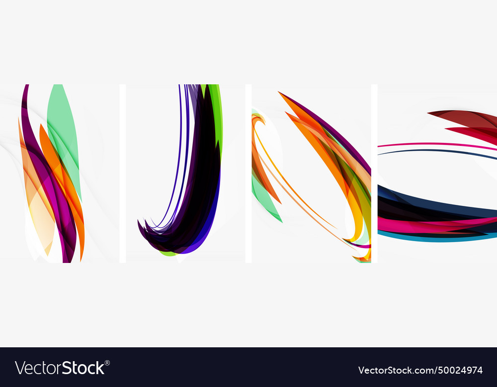 Colorful Wave Lines Poster Set For Wallpaper Vector Image