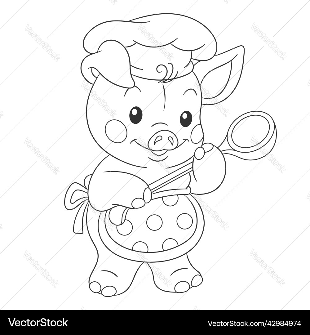 Coloring page with cute baby pig Royalty Free Vector Image