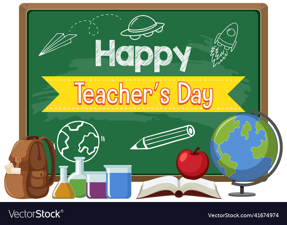 Happy teachers day with a female teacher pointing Vector Image