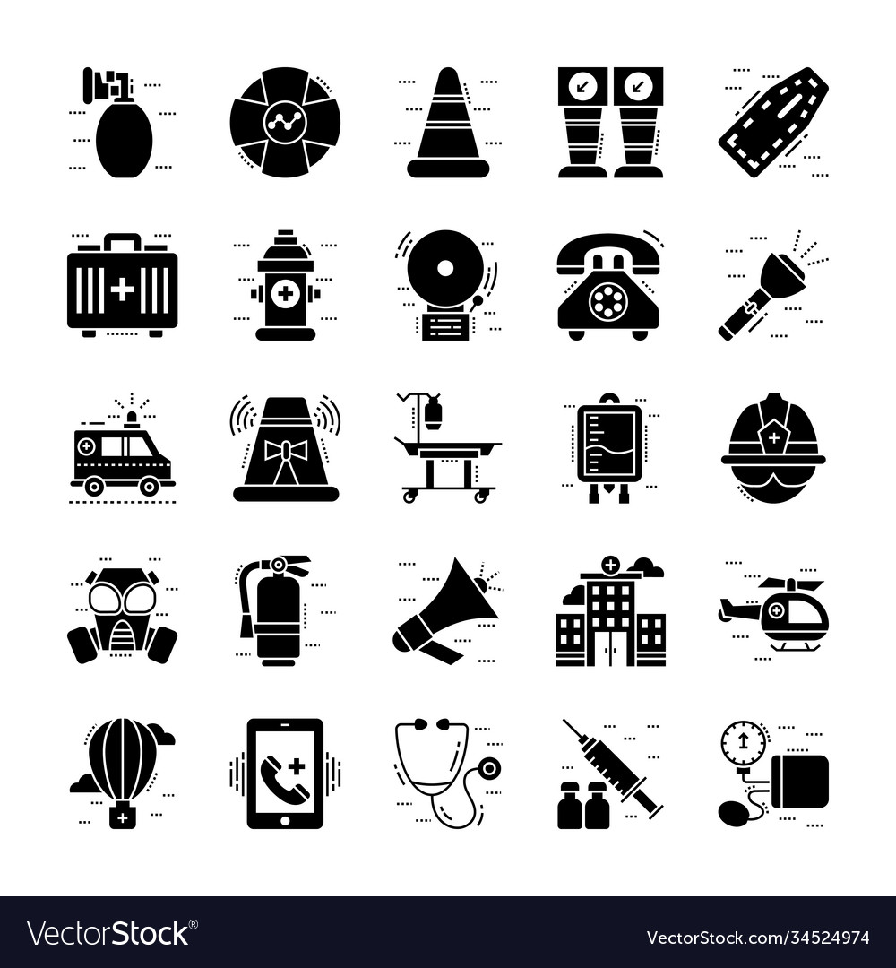 Rescue emergency solid icons pack