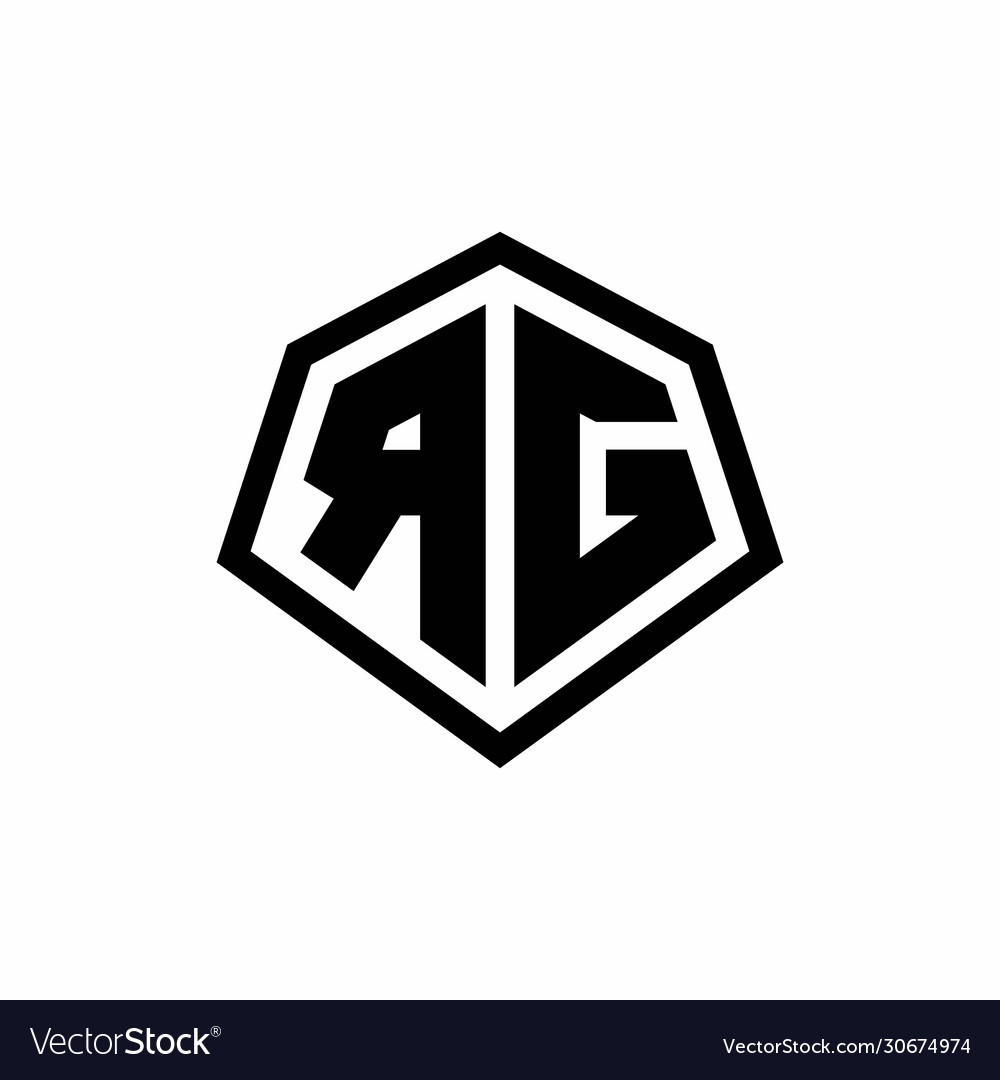 Rg monogram logo with hexagon shape and line