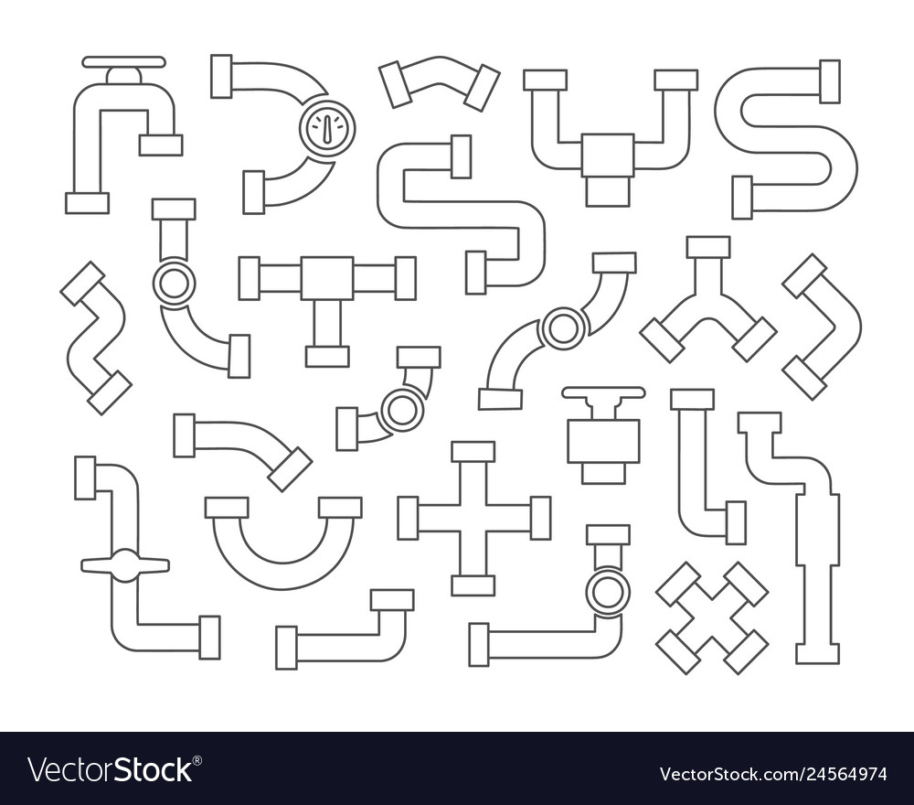 Set of pipeline element in line art style vector image Set of pipeline element in line art style