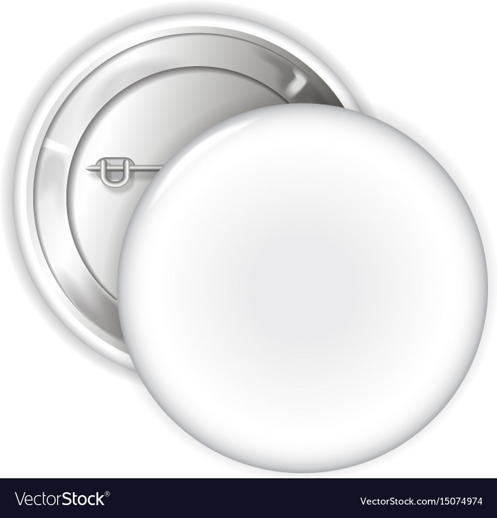 Button pin badge. White blank badge mockup. Realistic vector 3d pin bu By  Microvector