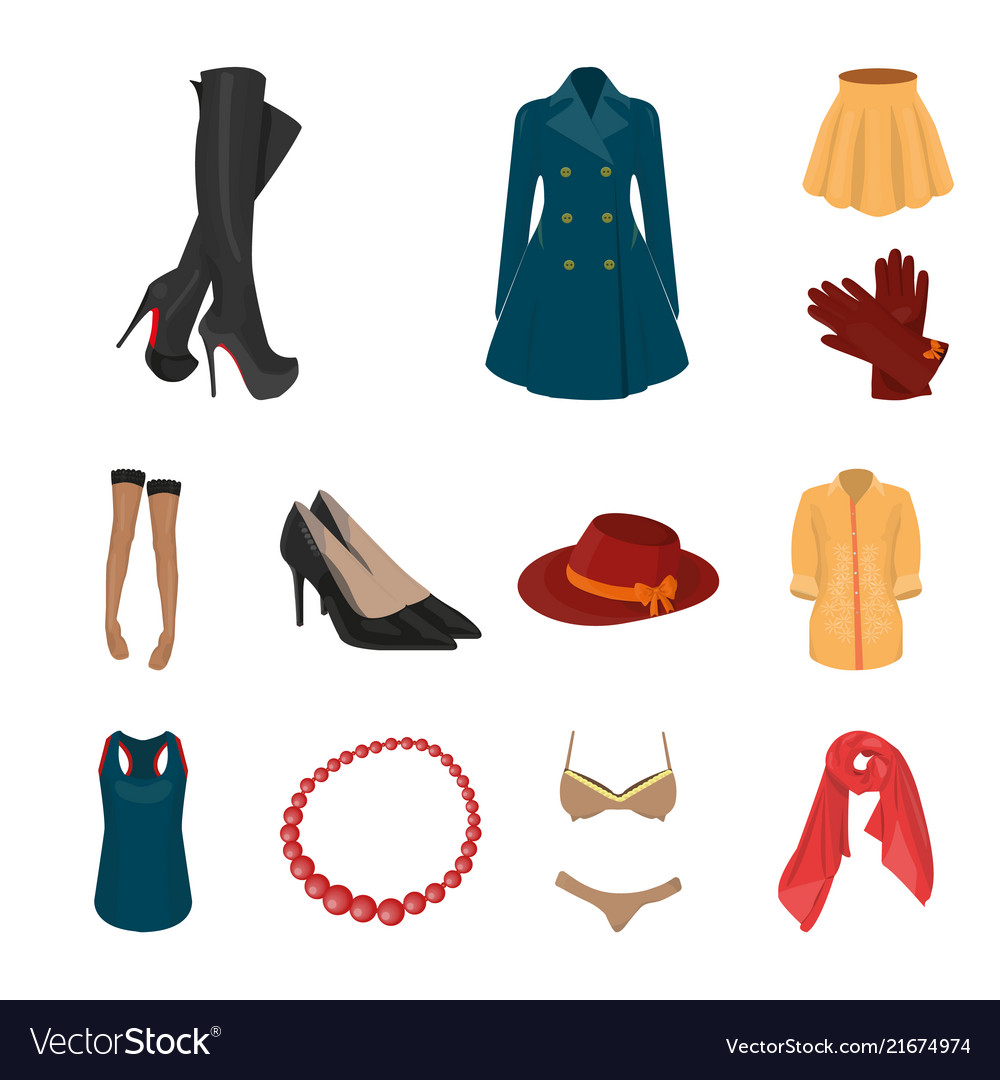 Frauen Kleidung Cartoon Icons in Set-Sammlung vector image Frauen Kleidung Cartoon Icons in Set-Sammlung