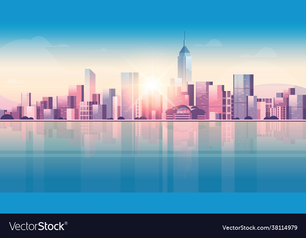 City buildings skyline modern architecture sunset Vector Image