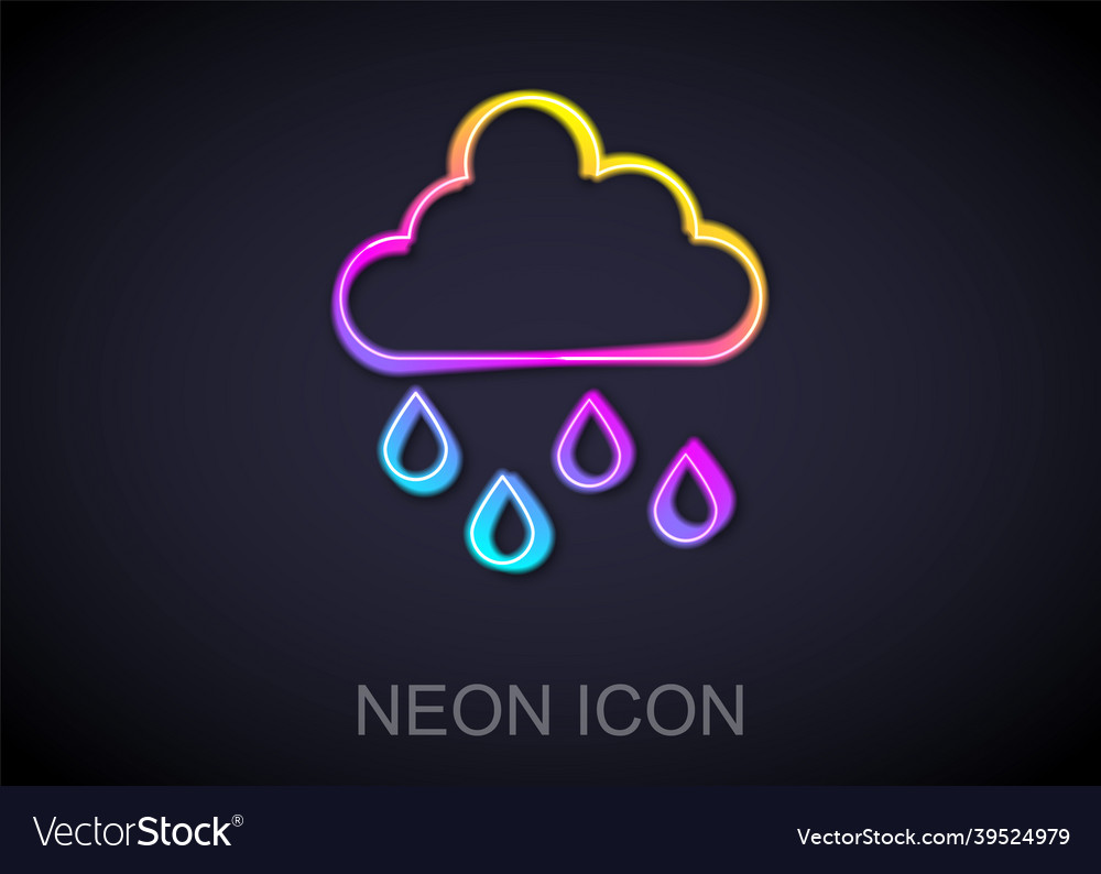 Glowing neon line cloud with rain icon isolated