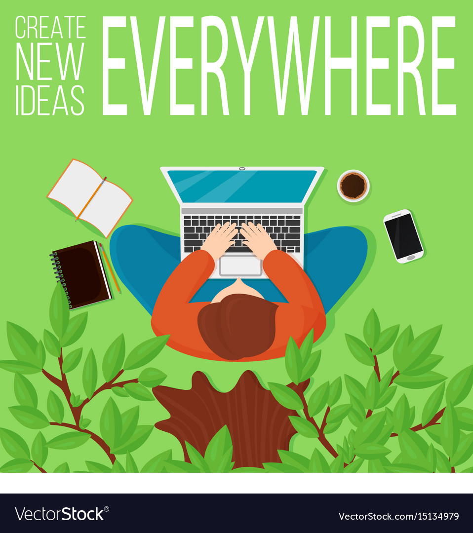 Man Working Under Tree with Laptop