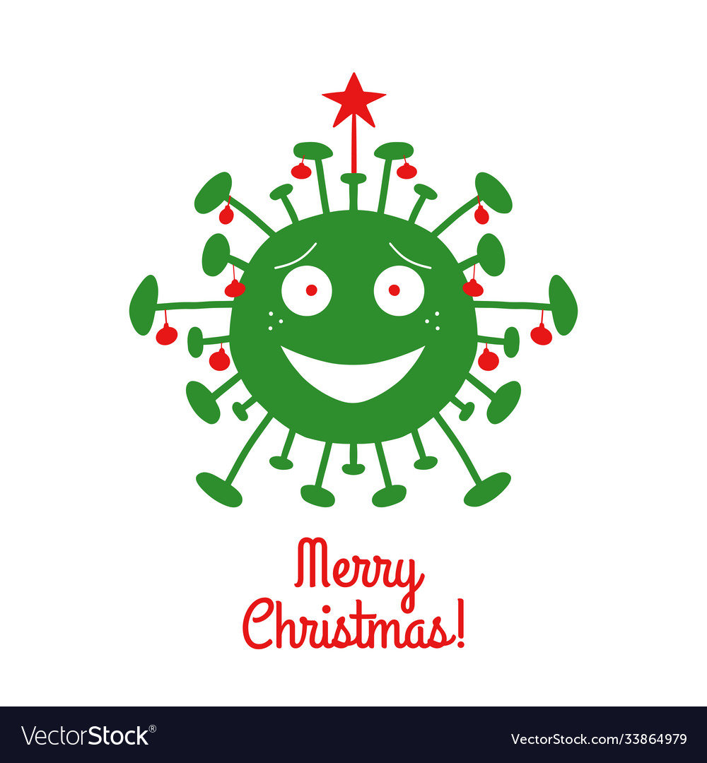 Merry christmas green cartoon coronavirus vector image Merry christmas green cartoon coronavirus