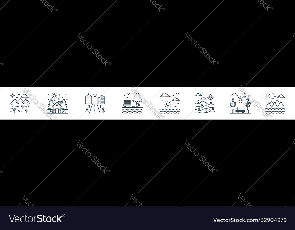 Nature and landscape line icons linear set vector image Nature and landscape line icons linear set