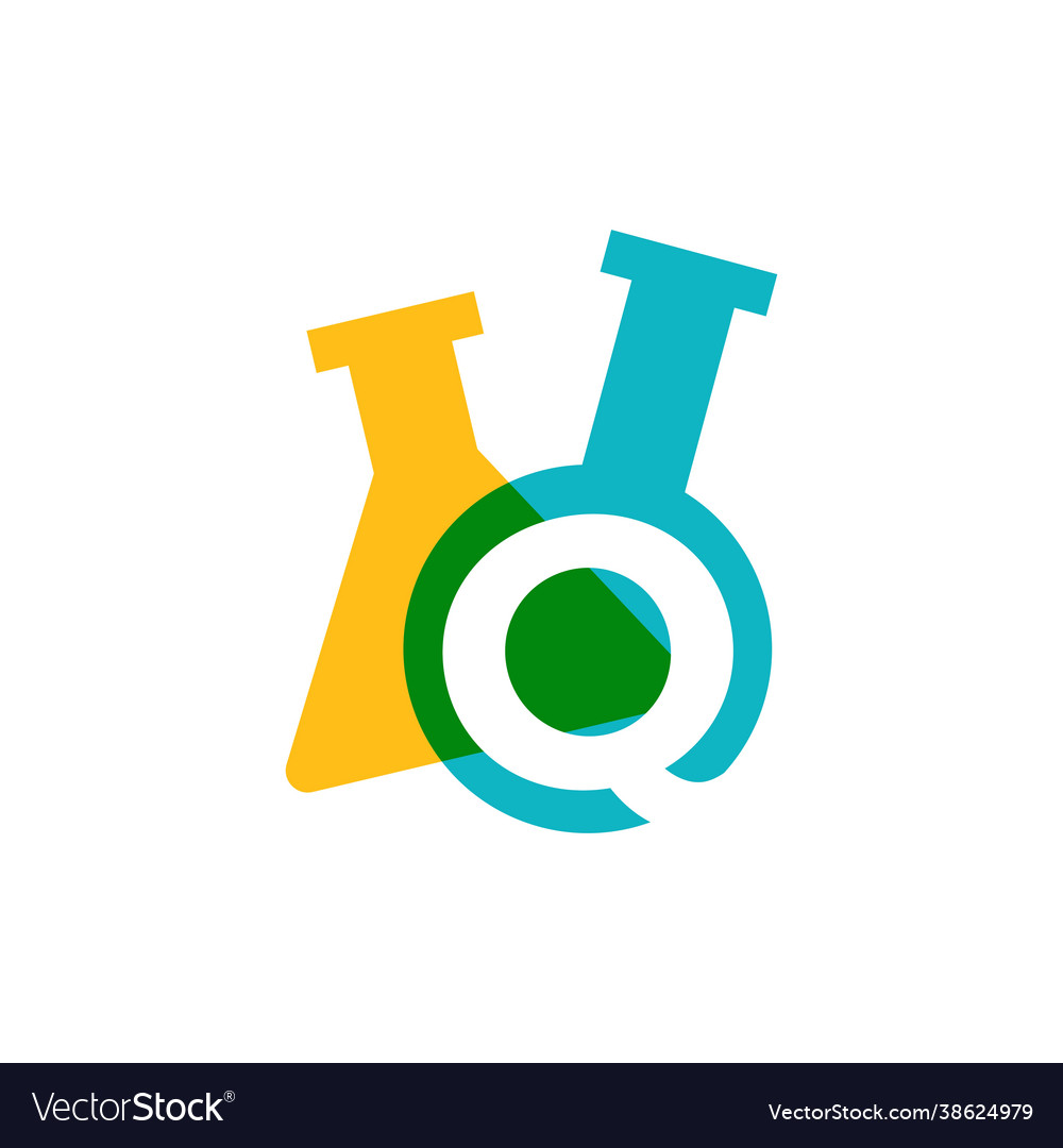 Q letter lab laboratory glassware beaker logo icon