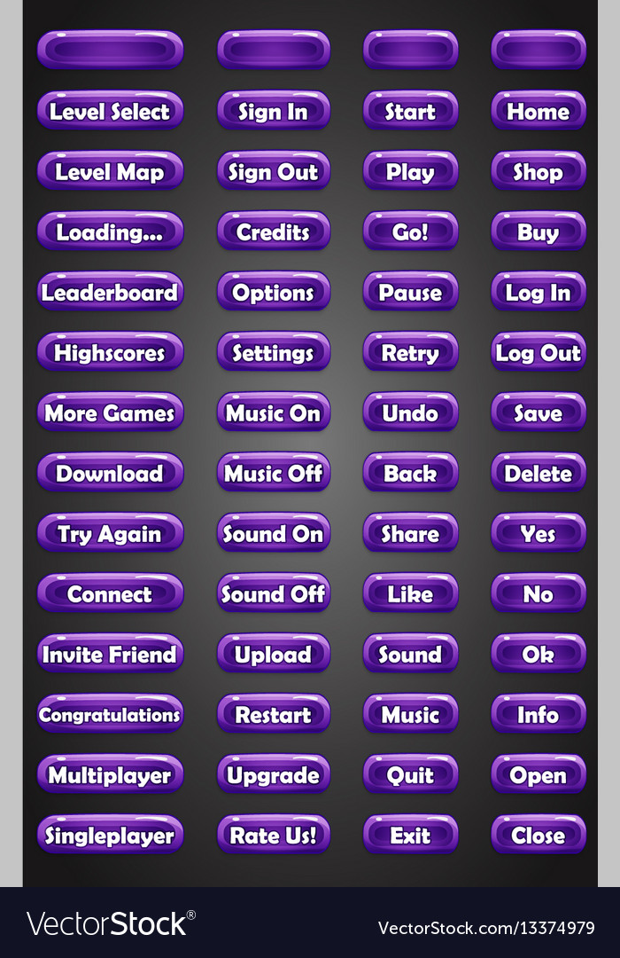 Set of text game buttons in cartoon style