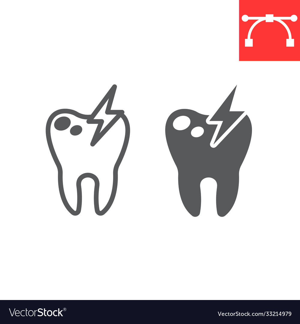 Sick tooth line and glyph icon dental