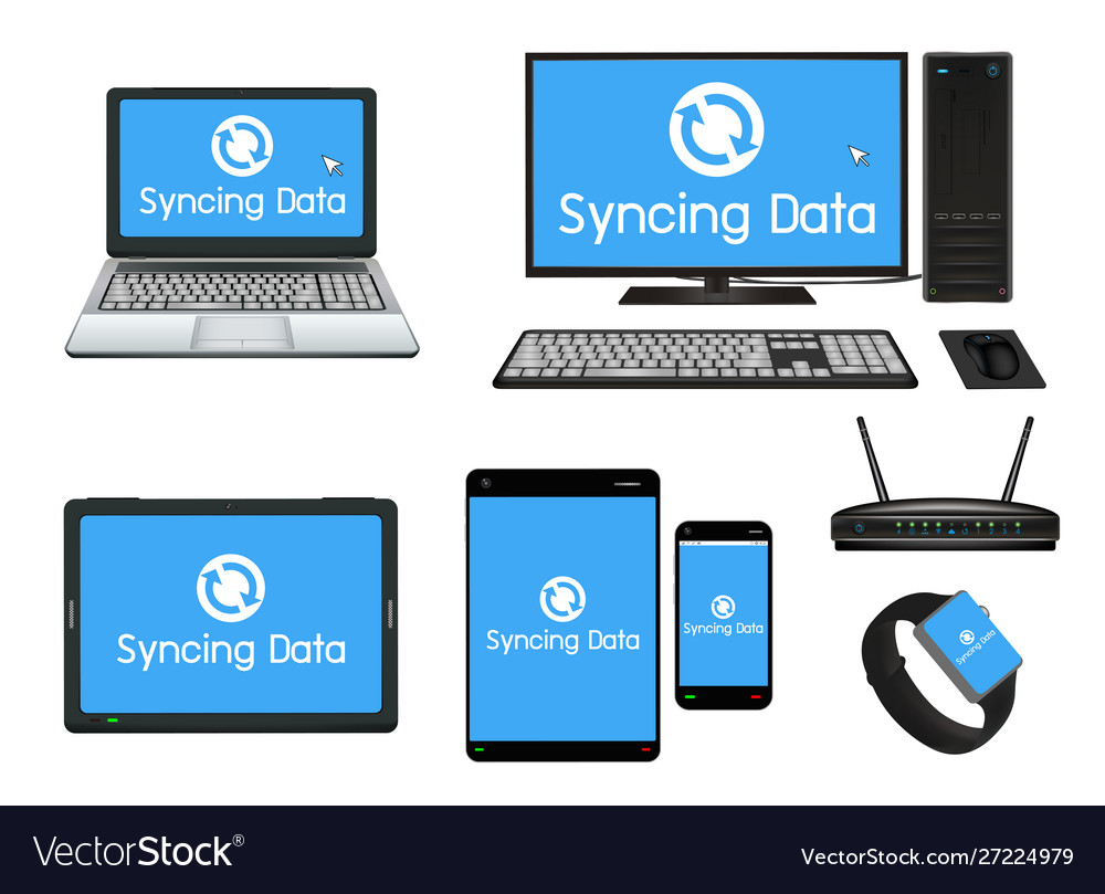 Smart device and computer syncing vector image Smart device and computer syncing