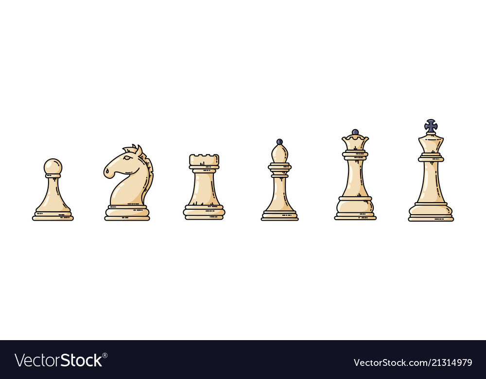 White chess pieces in a row Royalty Free Vector Image