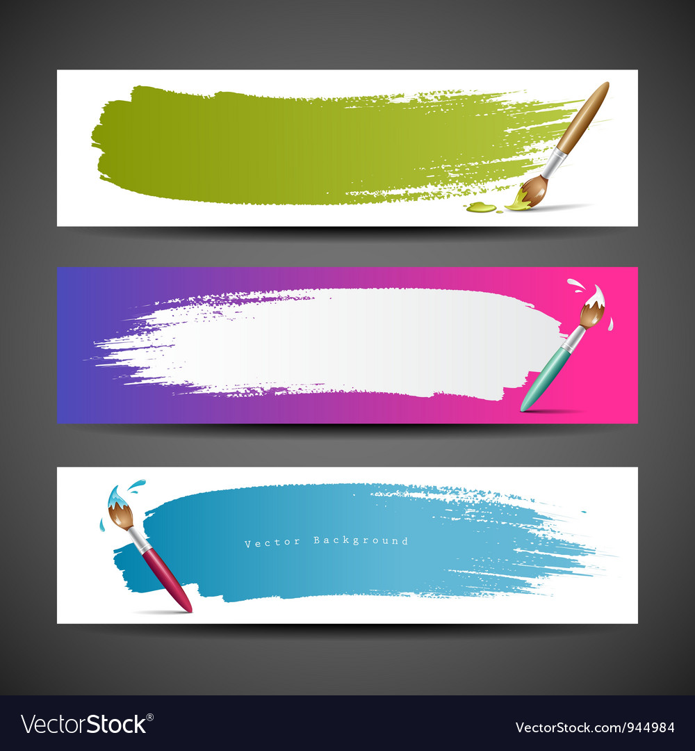 Colorful paint brush banners background set Vector Image