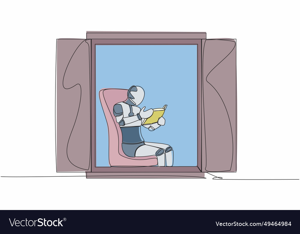 Continuous one line drawing robot sitting vector image Continuous one line drawing robot sitting