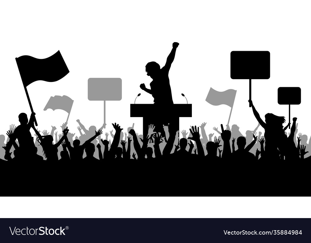 Crowd people demonstrating silhouette oratory Vector Image