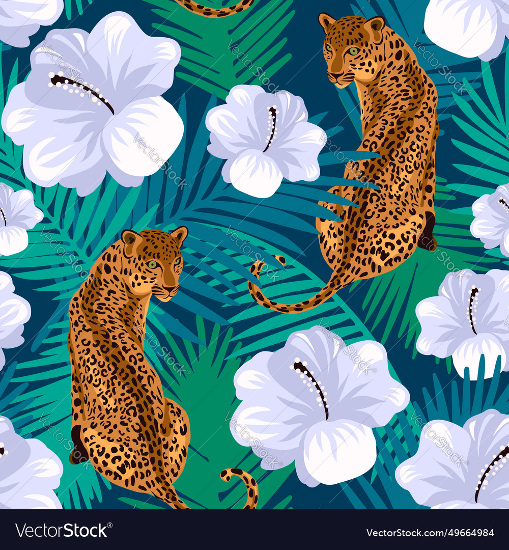 Floral jungle leopard seamless pattern animal vector image Floral jungle leopard seamless pattern animal