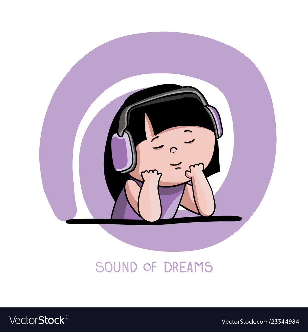 Funny hand drawn kid listening to music