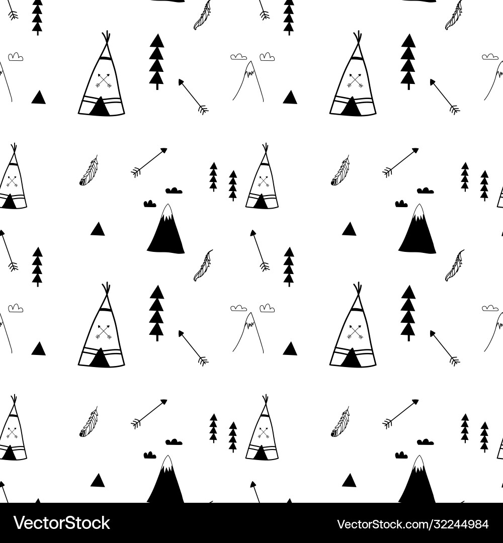 Hand drawing camp elements seamless pattern Vector Image