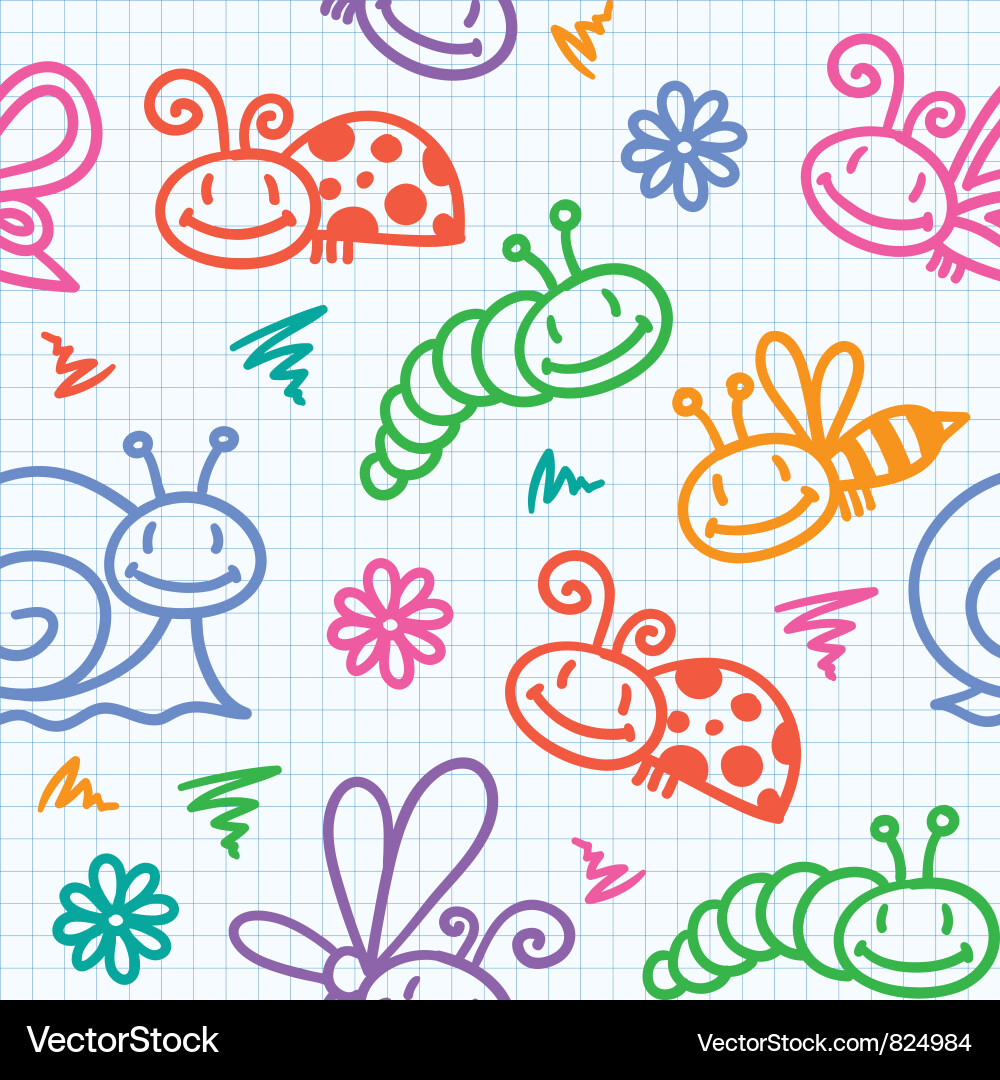 Hand drawn pattern with insects Royalty Free Vector Image