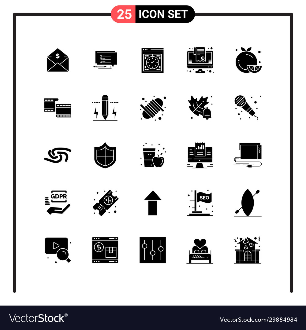 Set 25 solid style icons for web and mobile vector image Set 25 solid style icons for web and mobile