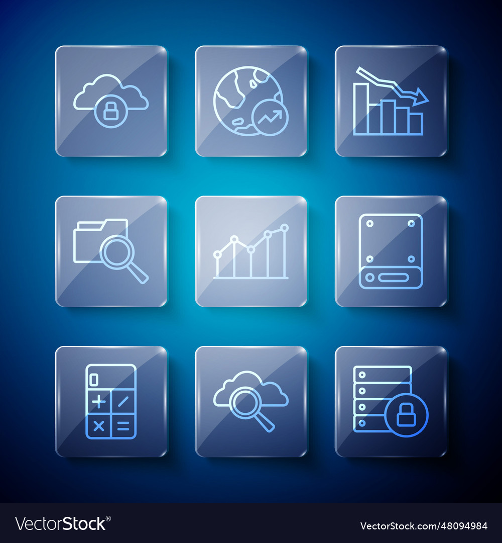 Set line calculator search cloud computing server vector image Set line calculator search cloud computing server