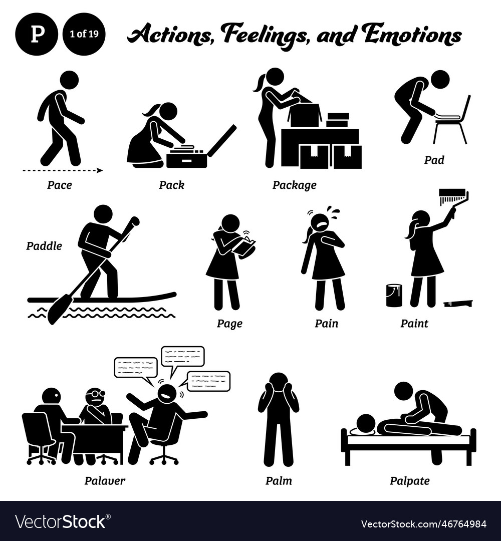 Stick figure human people man action feelings Vector Image