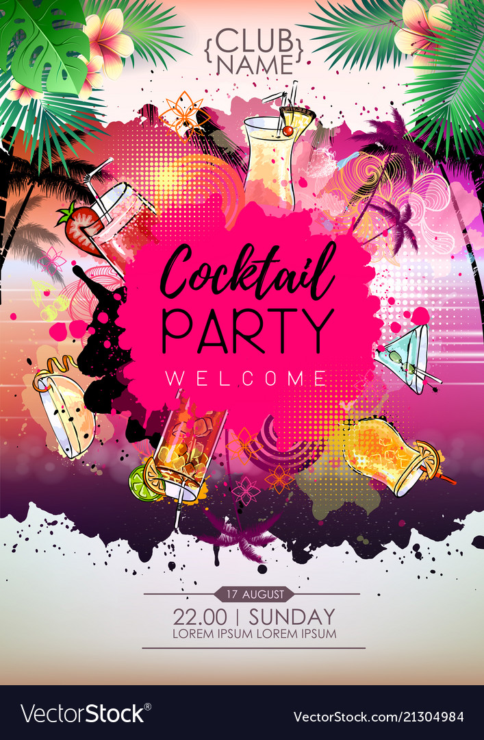 Summer cocktail party poster design menu Vector Image