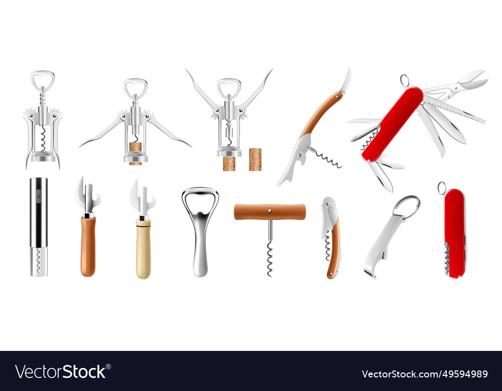 A set of corkscrews and openers wine bottle