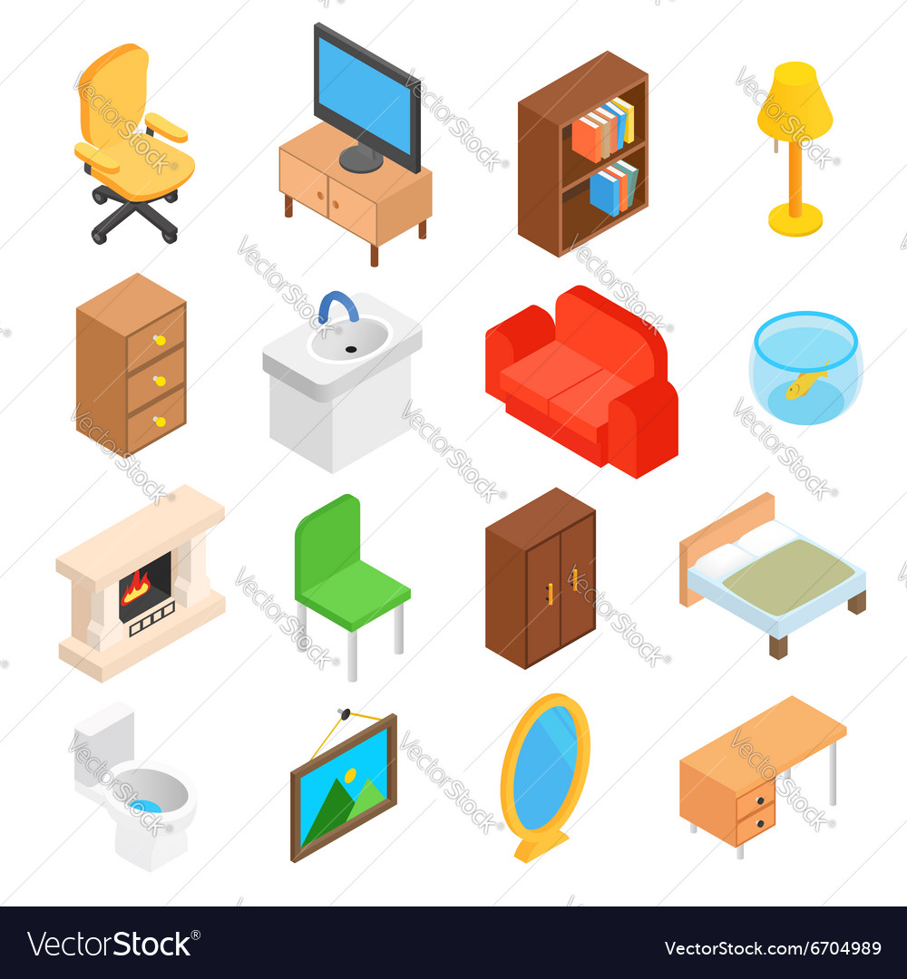 Furniture for living room isometric Royalty Free Vector