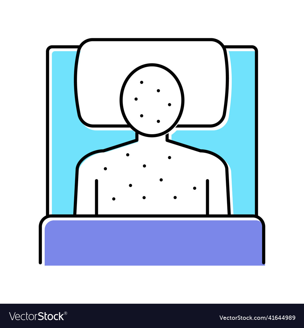 Illness human with rash in bed color icon