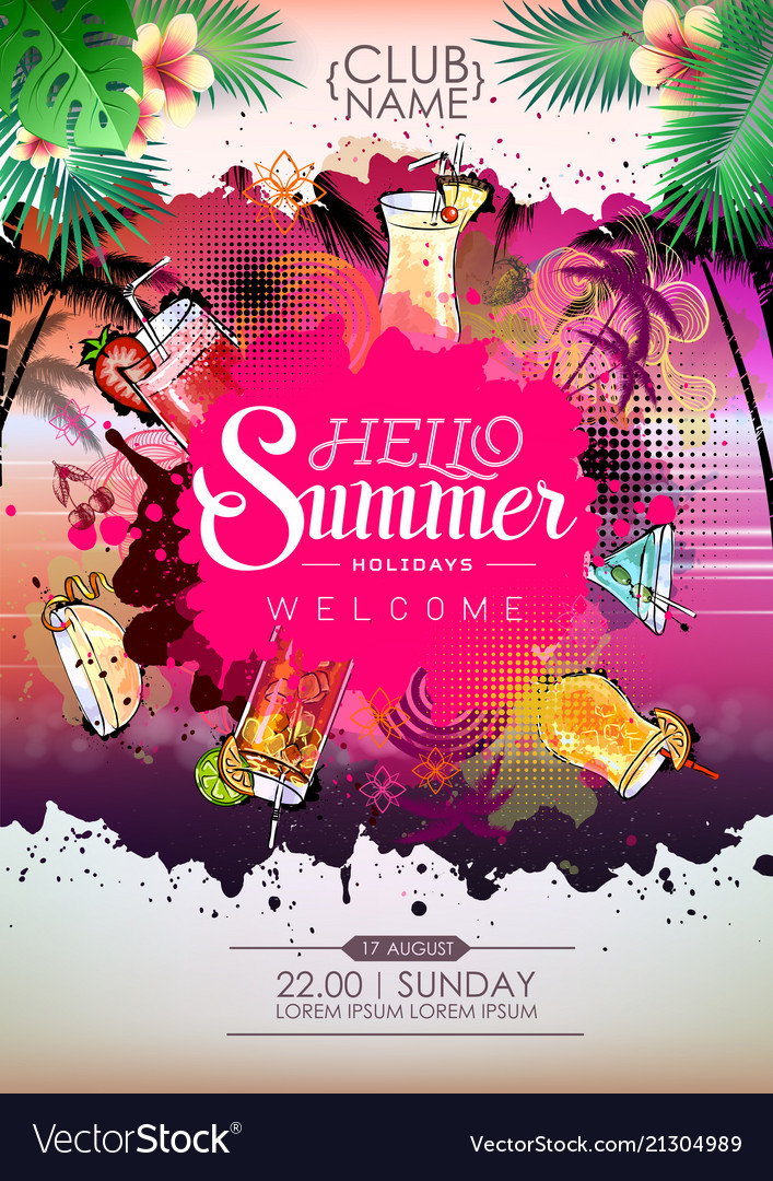 Summer cocktail party poster design menu Vector Image