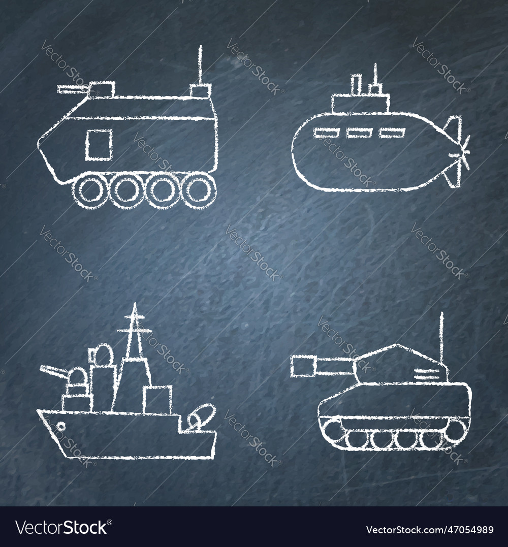 War machines icon set on chalkboard