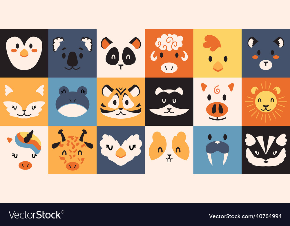 Animal portraits wild and domestic creature Vector Image