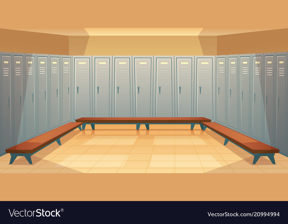 Empty dressing room with closed lockers