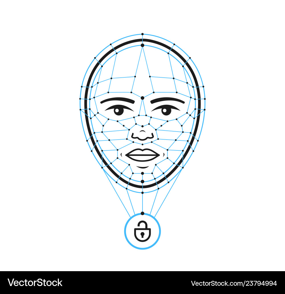 Face id flat line iconface recognition Royalty Free Vector