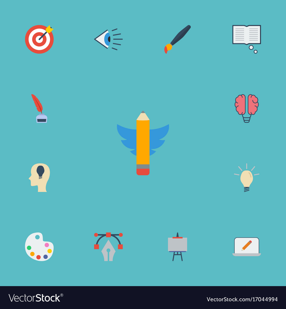 Flat icons science eye pencil and other