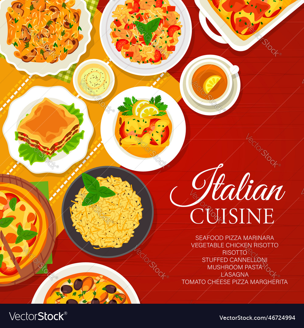 Italian cuisine menu cover food dishes and meals Vector Image